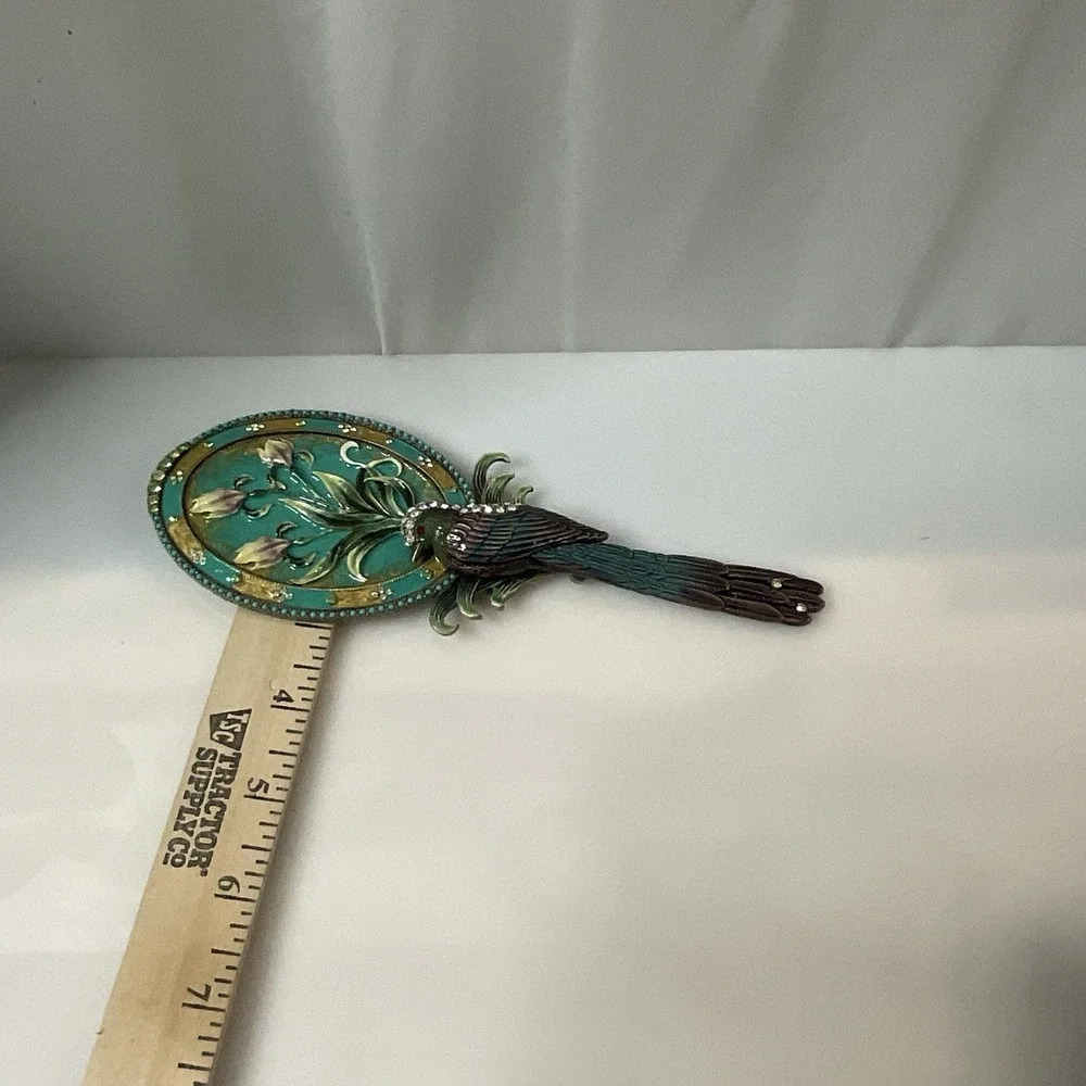 Art Nouveau Parrot Enamel Hand Mirror Mandalay Austrian Crystal Box Twos Company